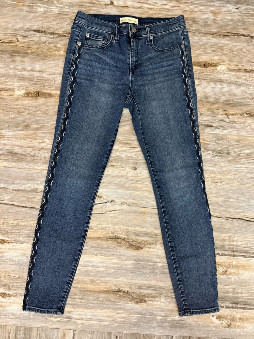 Gap 1969 True Skinny Ankle Jeans Women’s Size 27 Blue Stretch Embroidered